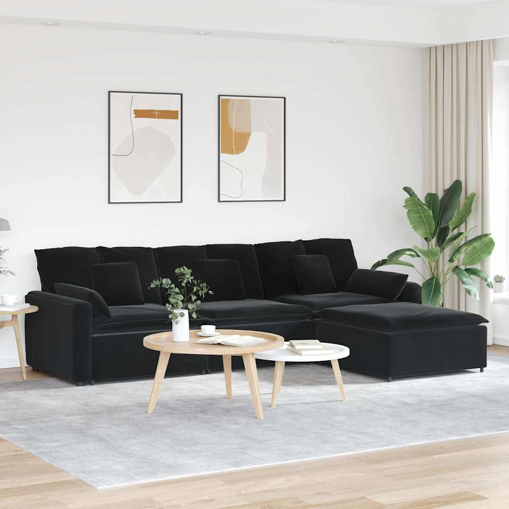 vidaXL Modulares Sofa mit Fußhocker und Kissen Hellgrau