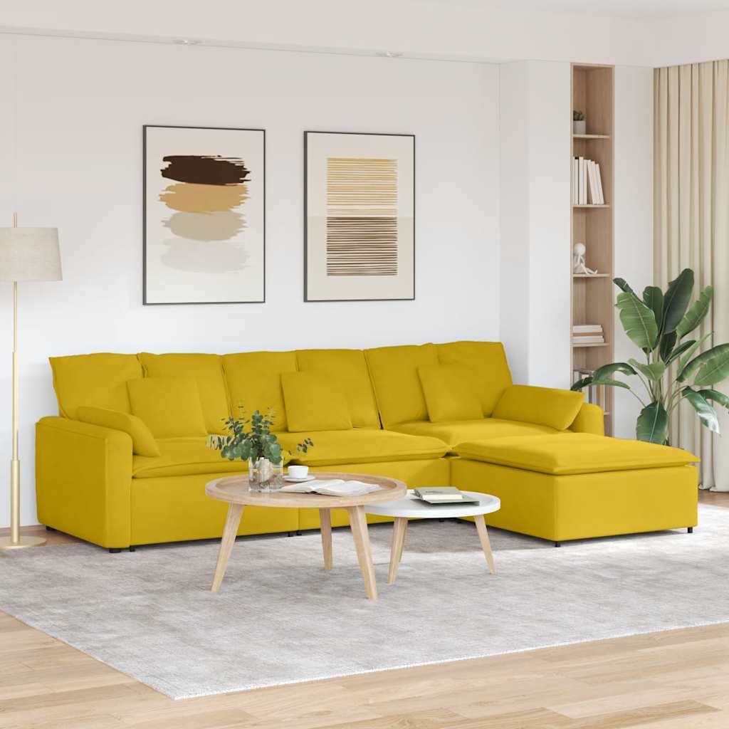 vidaXL Modulares Sofa mit Fußhocker und Kissen Hellgrau