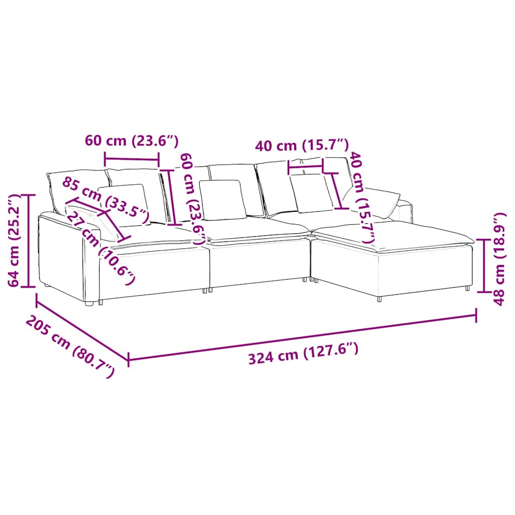 vidaXL Modulares Sofa mit Fußhocker und Kissen Dunkelgrau