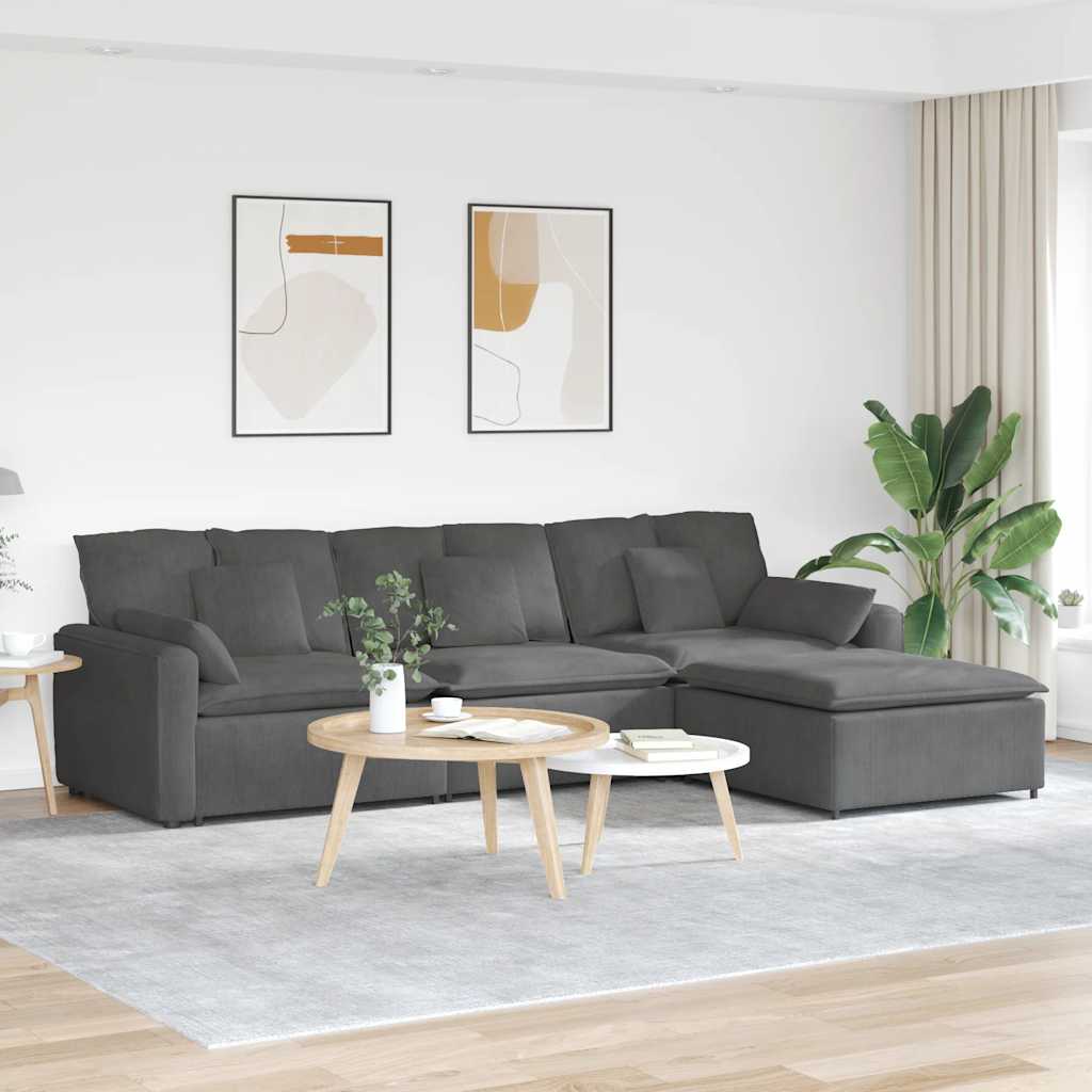 vidaXL Modulares Sofa mit Fußhocker und Kissen Dunkelgrau
