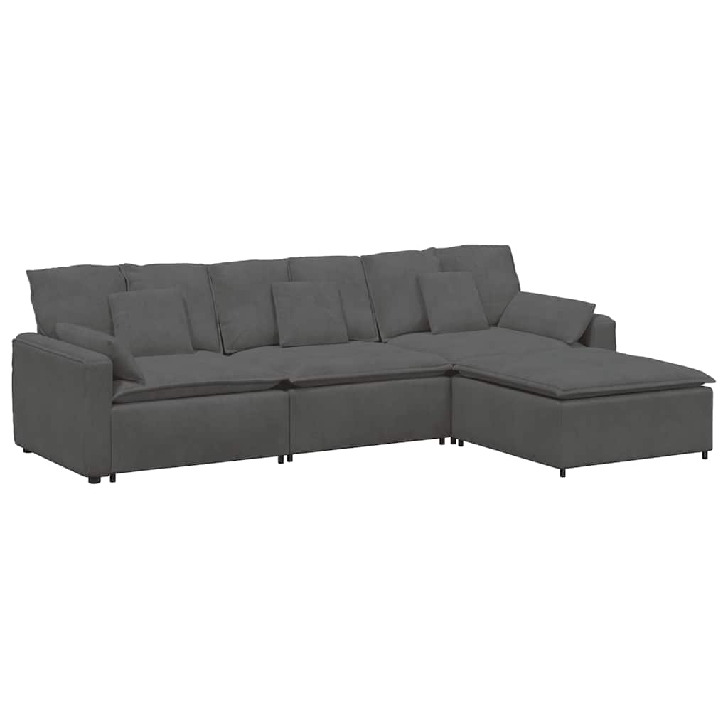 vidaXL Modulares Sofa mit Fußhocker und Kissen Dunkelgrau