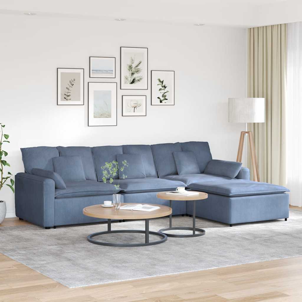 vidaXL Modulares Sofa mit Fußhocker und Kissen Dunkelgrau