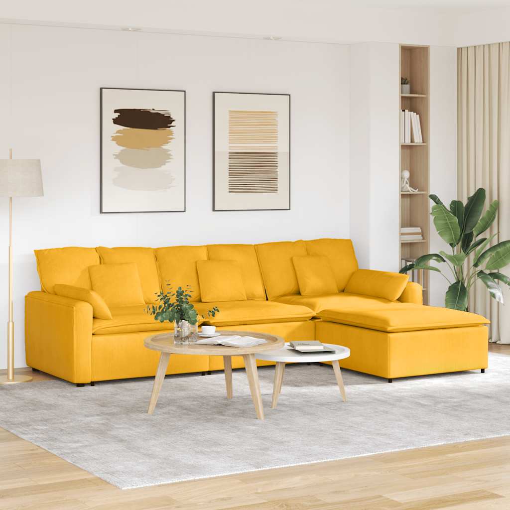 vidaXL Modulares Sofa mit Fußhocker und Kissen Dunkelgrau