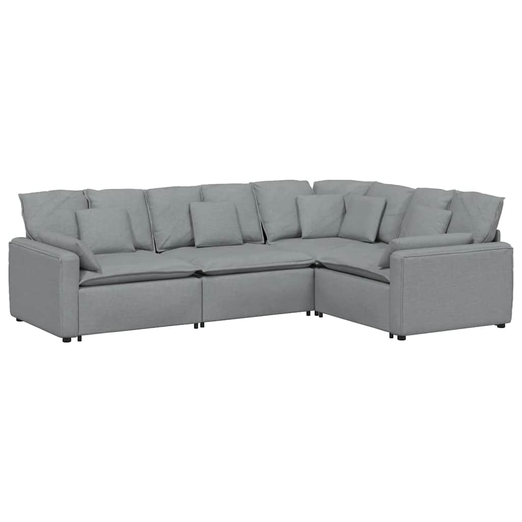 vidaXL Modulares Sofa mit Kissen Stoff Hellgrau