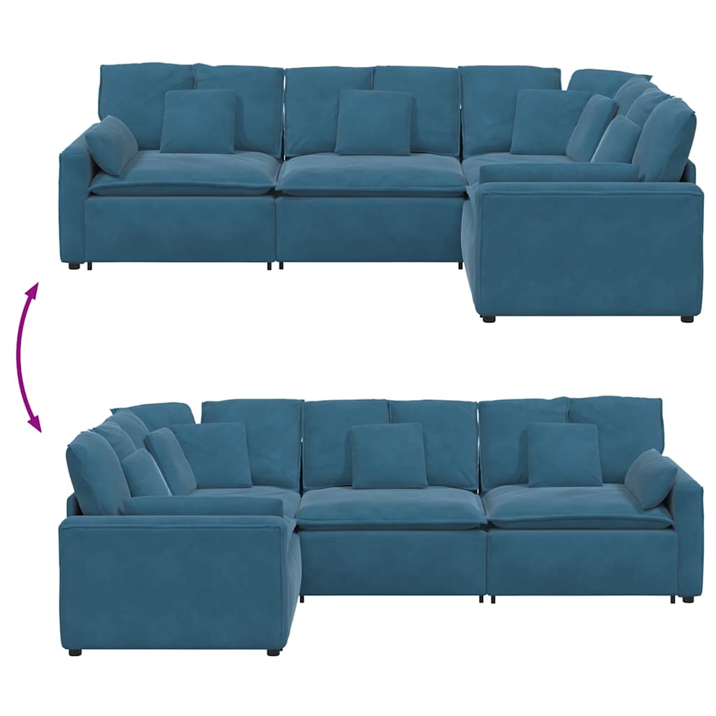 vidaXL Modulares Sofa mit Kissen Samt Blau