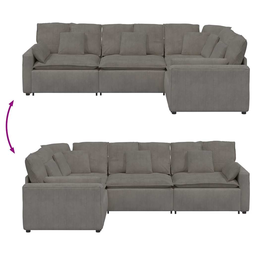 vidaXL Modulares Sofa mit Kissen Cordstoff Hellgrau