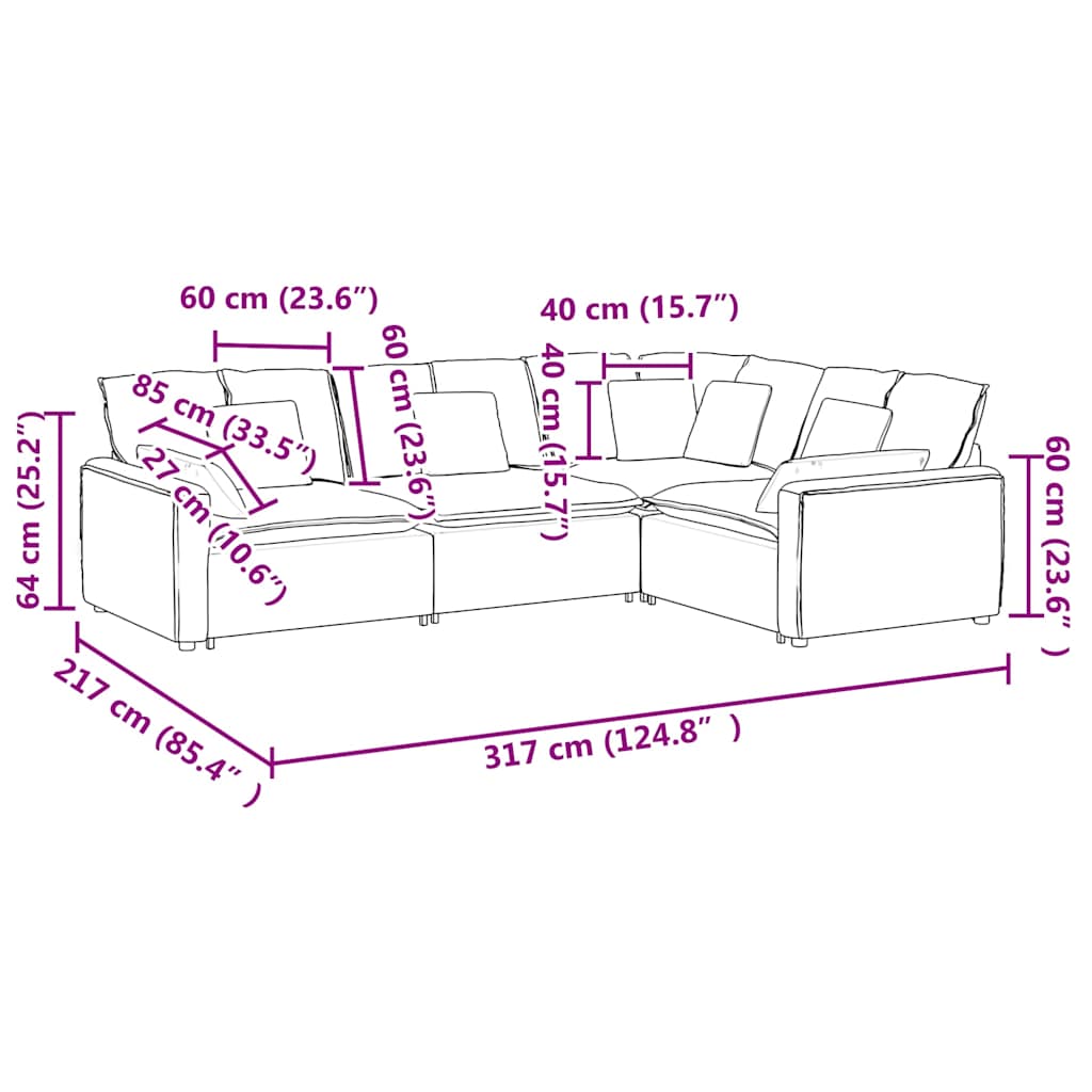 vidaXL Modulares Sofa mit Kissen Stoff in Lammwolloptik Beige