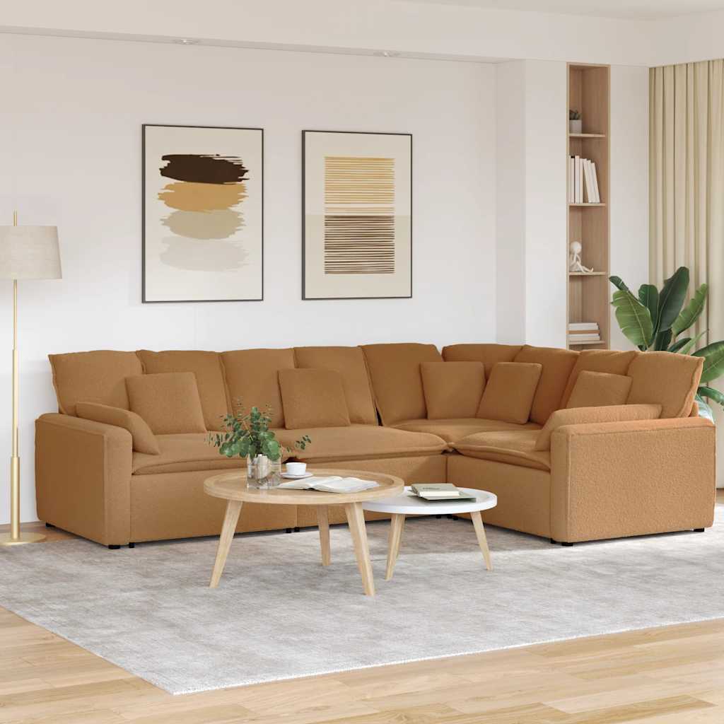 vidaXL Modulares Sofa mit Kissen Stoff in Lammwolloptik Beige