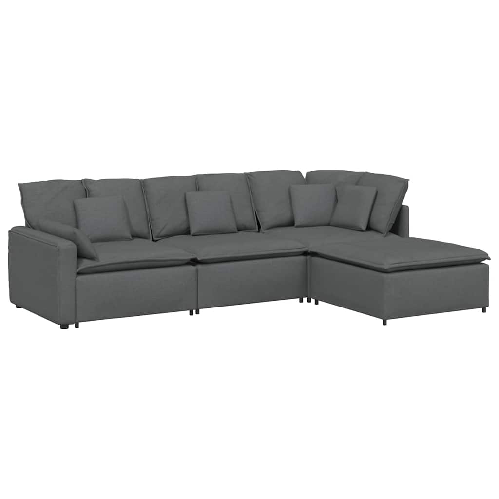 vidaXL Modulares Sofa mit Fußhocker Kissen Stoff Dunkelgrau