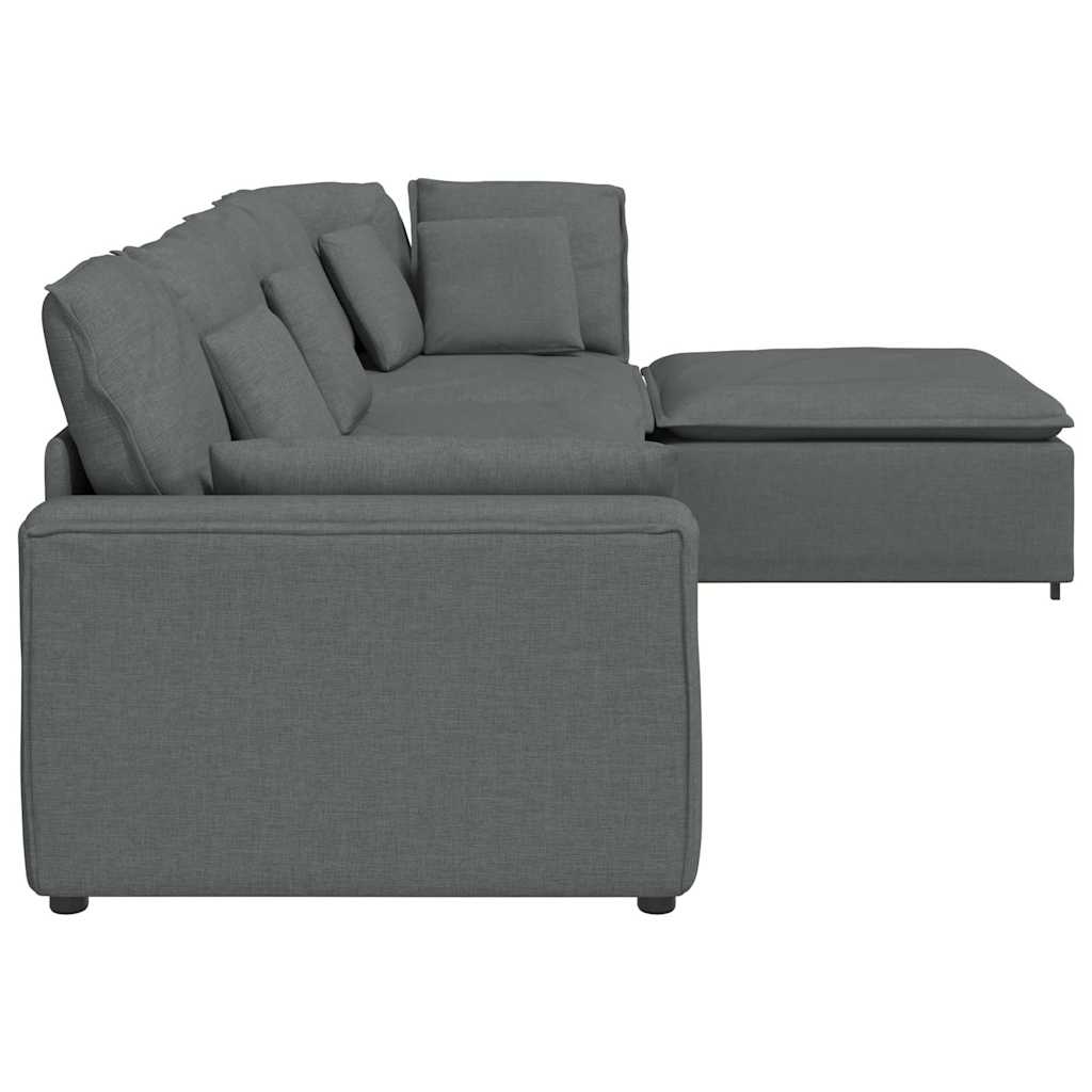 vidaXL Modulares Sofa mit Fußhocker Kissen Stoff Dunkelgrau