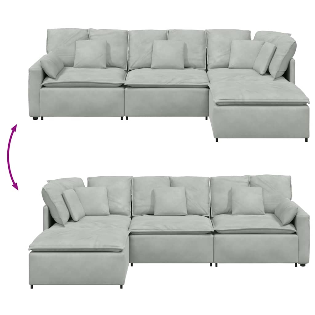 vidaXL Modulares Sofa mit Fußhocker Kissen Samt Hellgrau