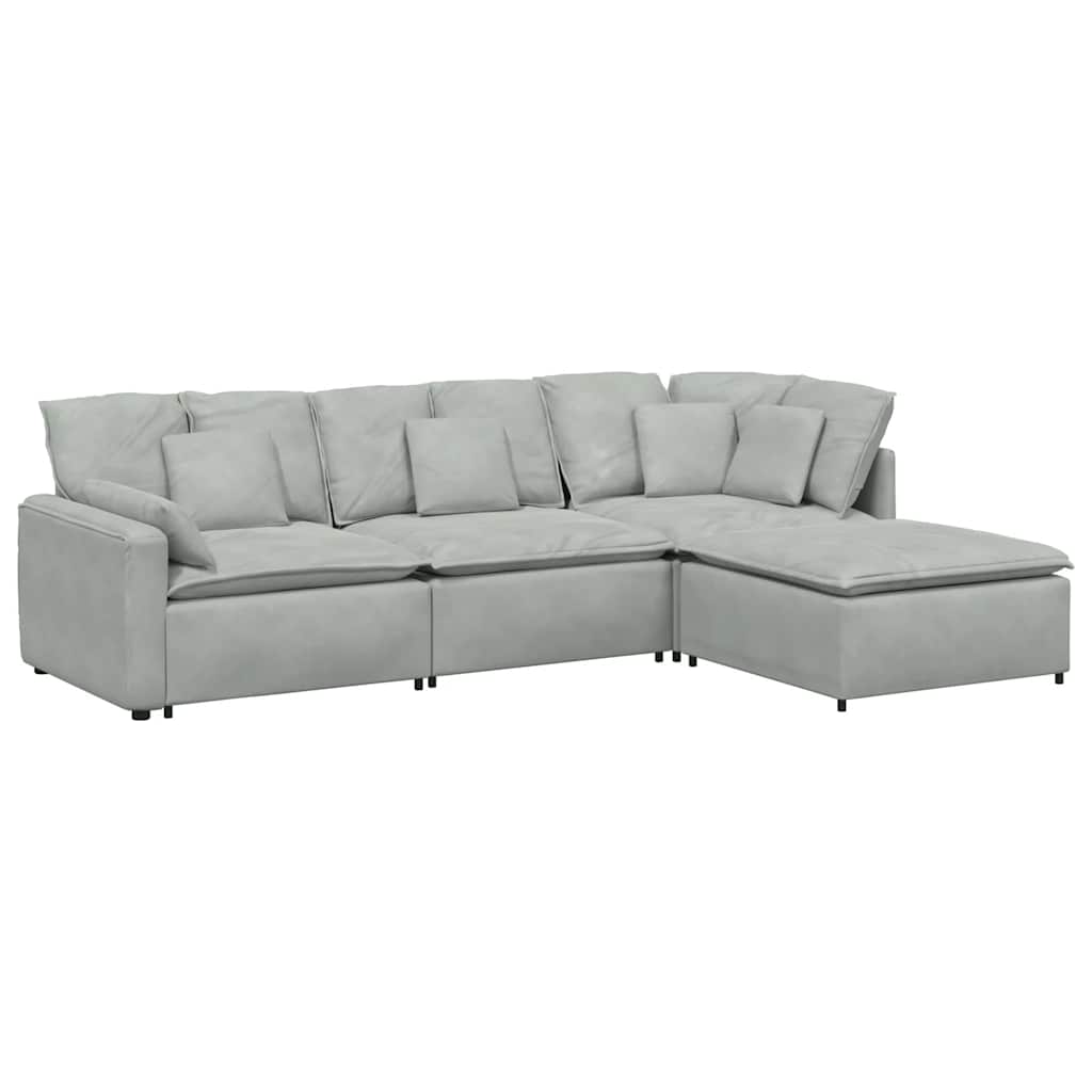 vidaXL Modulares Sofa mit Fußhocker Kissen Samt Hellgrau