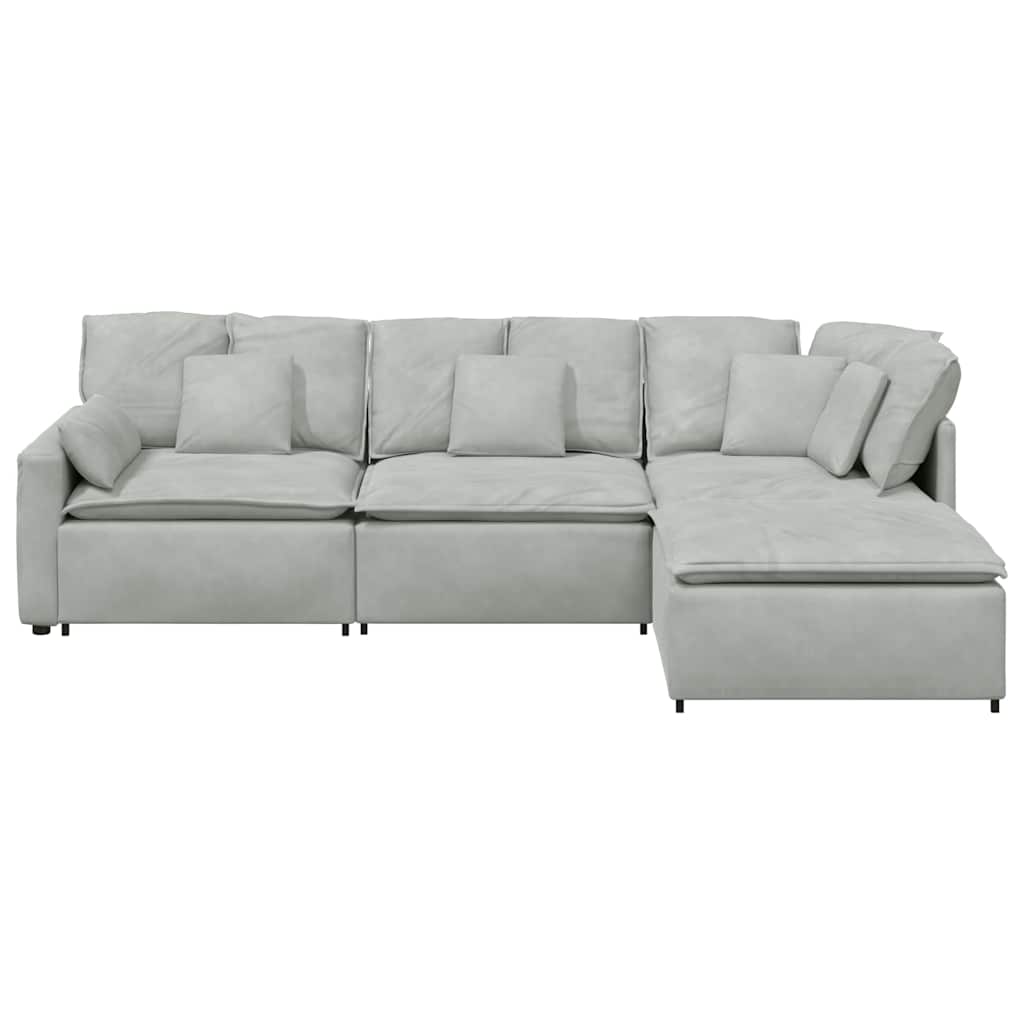 vidaXL Modulares Sofa mit Fußhocker Kissen Samt Hellgrau