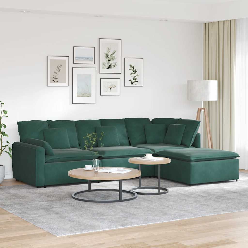 vidaXL Modulares Sofa mit Fußhocker Kissen Samt Hellgrau