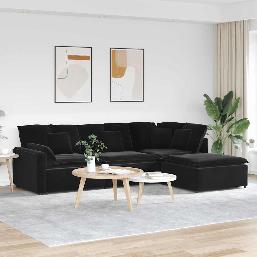 vidaXL Modulares Sofa mit Fußhocker Kissen Samt Hellgrau