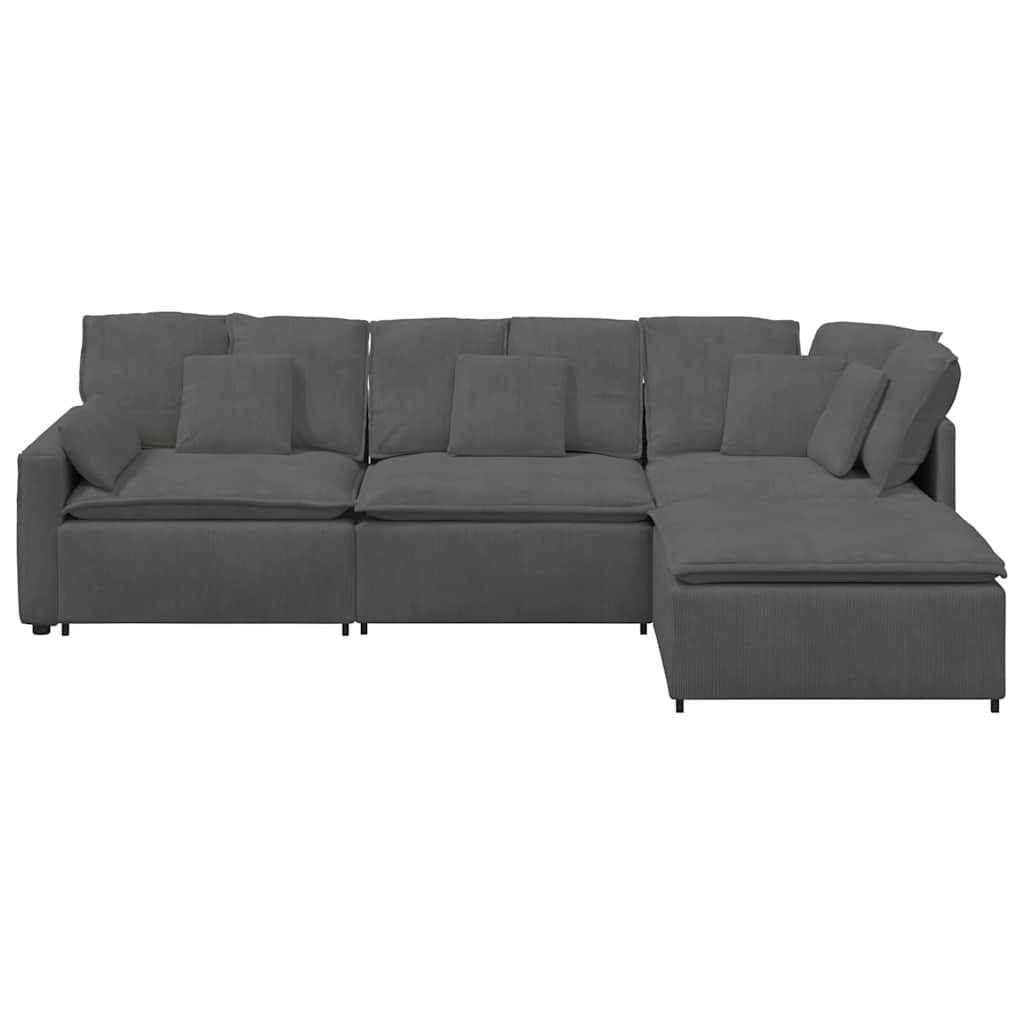 vidaXL Modulares Sofa mit Fußhocker Kissen Cordstoff Dunkelgrau
