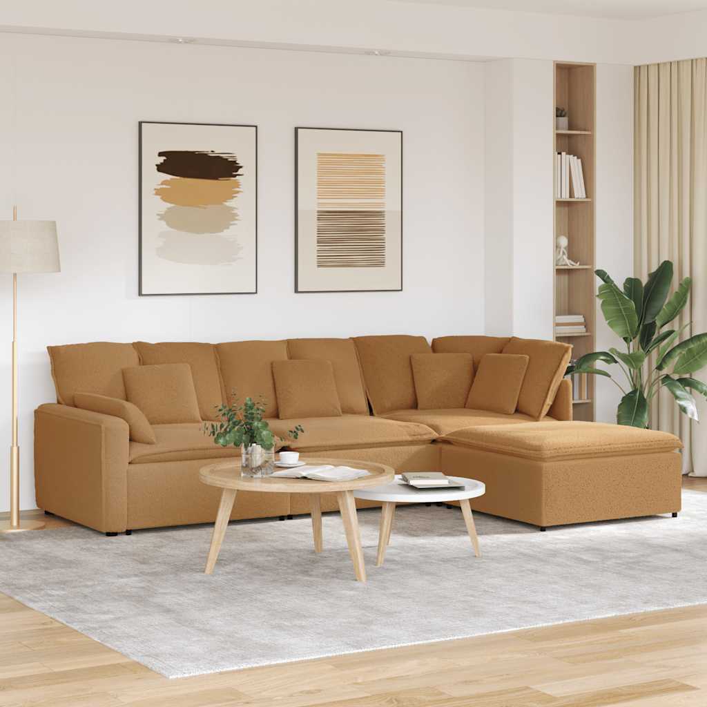 vidaXL Modulares Sofa mit Hocker Kissen Stoff in Lammwolloptik Beige