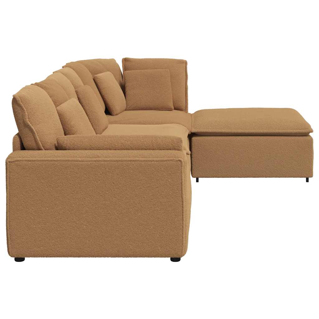 vidaXL Modulares Sofa mit Hocker Kissen Stoff in Lammwolloptik Beige