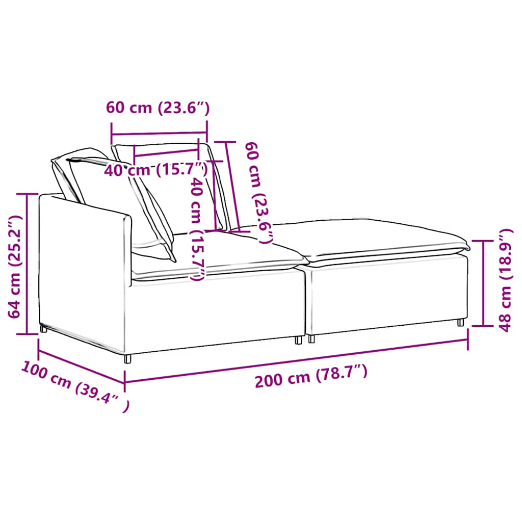 vidaXL Modulares Sofa mit Fußhocker Kissen Samt Hellgrau