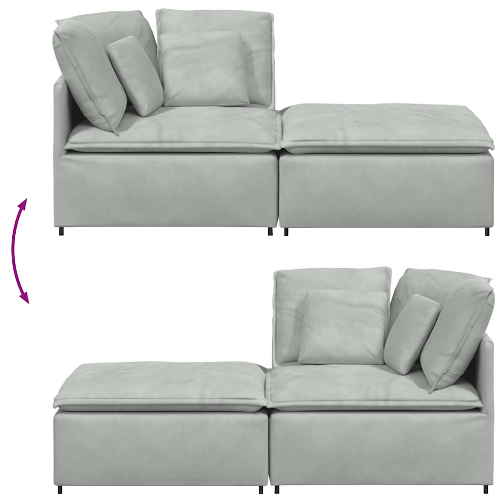 vidaXL Modulares Sofa mit Fußhocker Kissen Samt Hellgrau