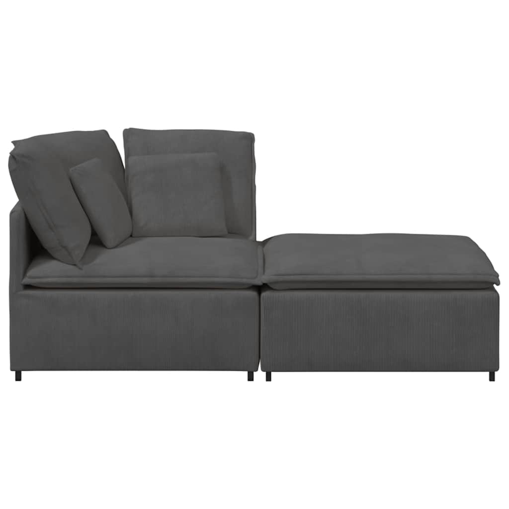 vidaXL Modulares Sofa mit Fußhocker Kissen Cordstoff Dunkelgrau