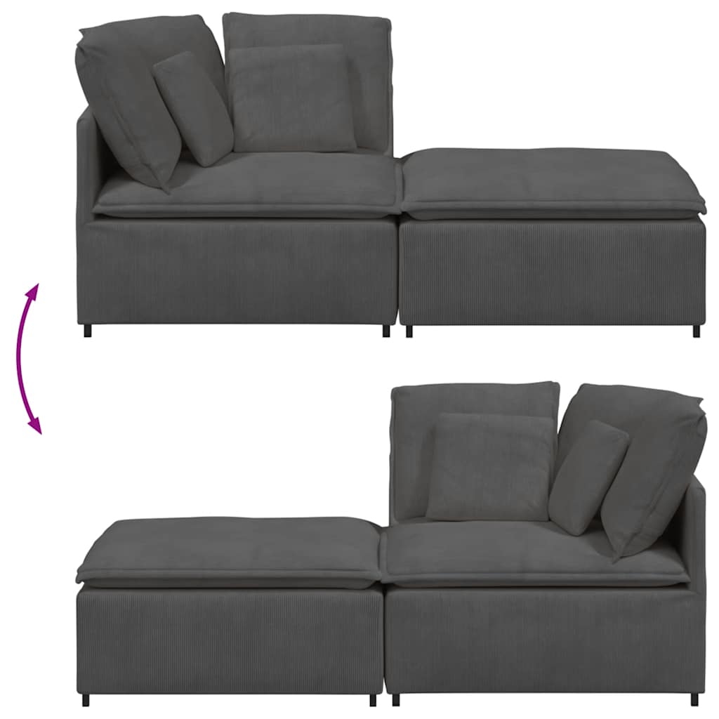 vidaXL Modulares Sofa mit Fußhocker Kissen Cordstoff Dunkelgrau