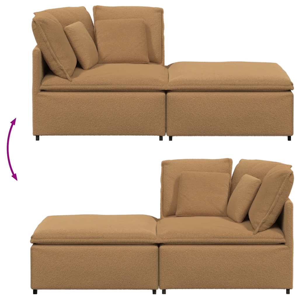 vidaXL Modulares Sofa mit Hocker Kissen Stoff in Lammwolloptik Beige