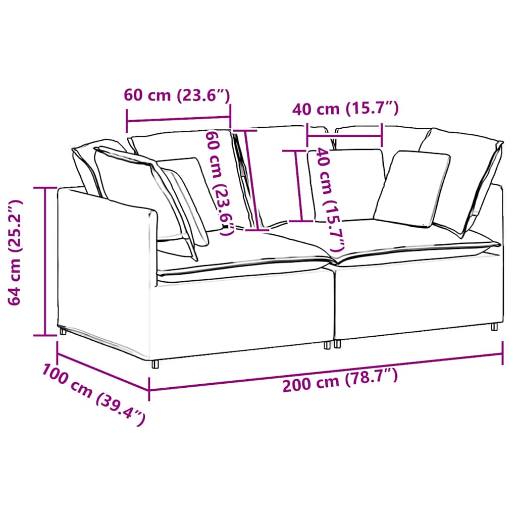 vidaXL Modulares Sofa mit Kissen Stoff Hellgrau