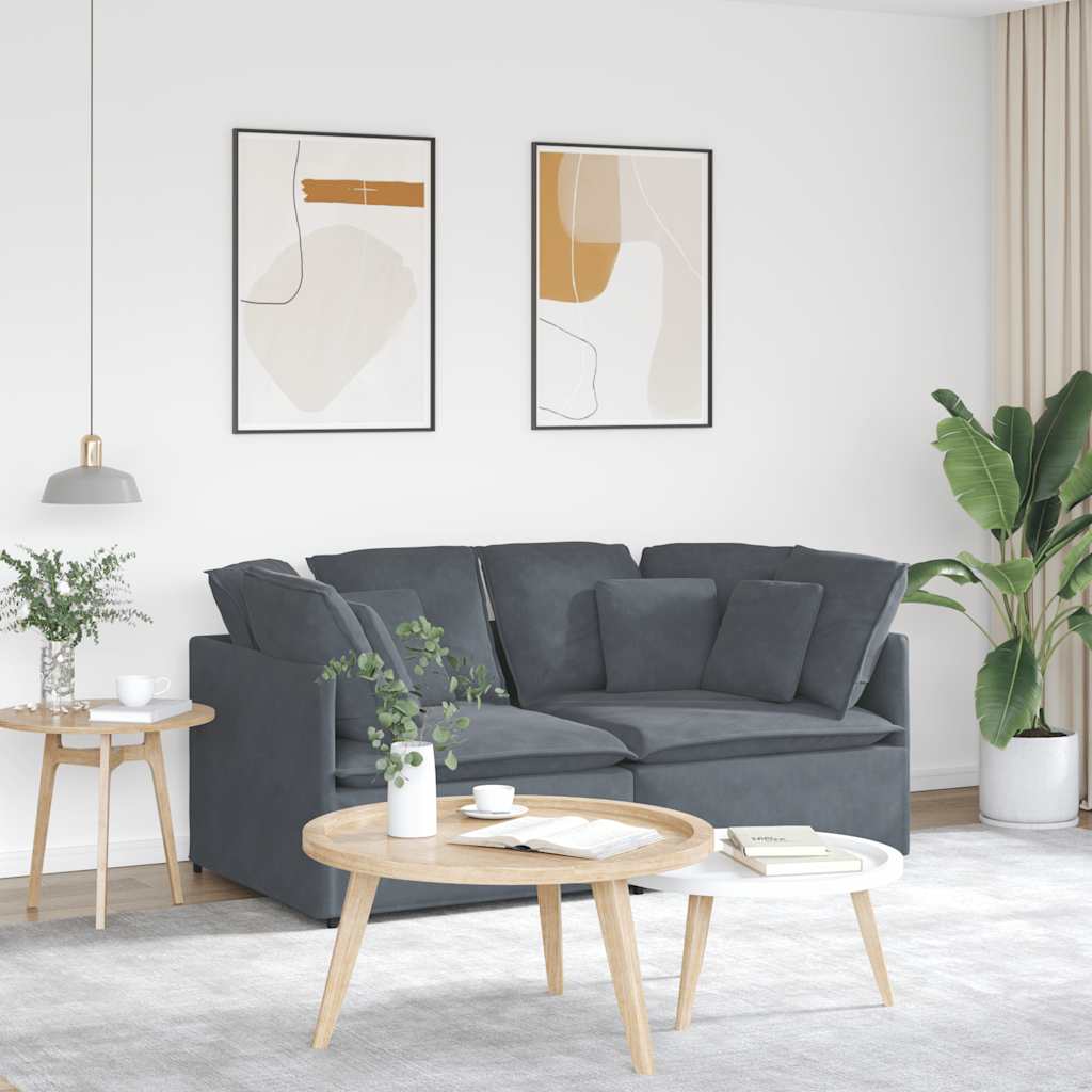 vidaXL Modulares Sofa mit Kissen Samt Hellgrau
