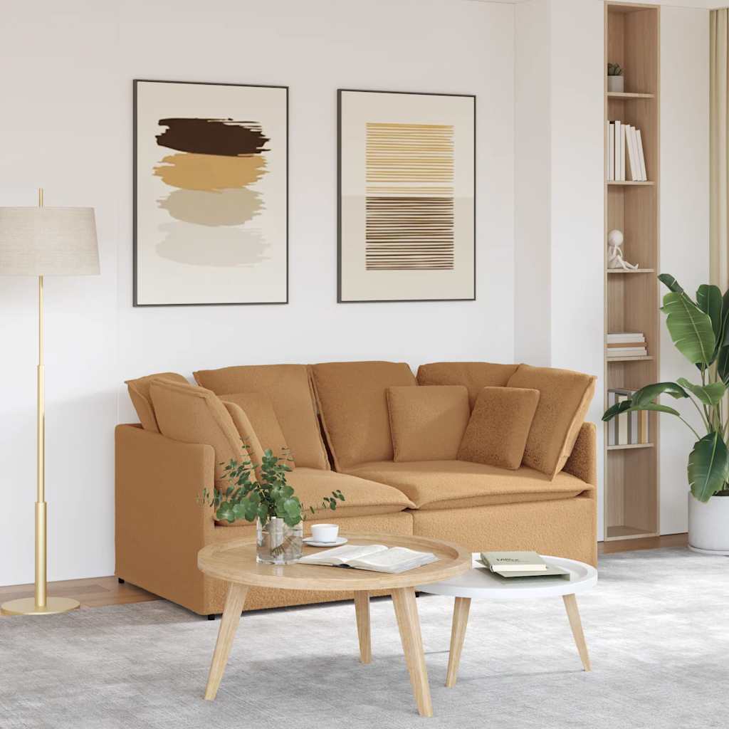 vidaXL Modulares Sofa mit Kissen Stoff in Lammwolloptik Beige
