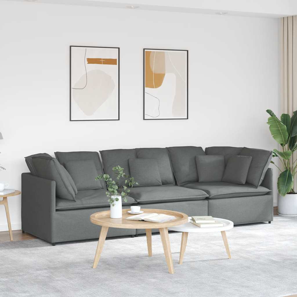 vidaXL Modulares Sofa mit Kissen Stoff Hellgrau