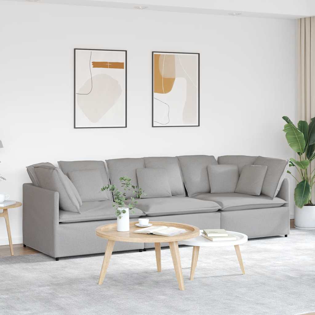 vidaXL Modulares Sofa mit Kissen Stoff Hellgrau