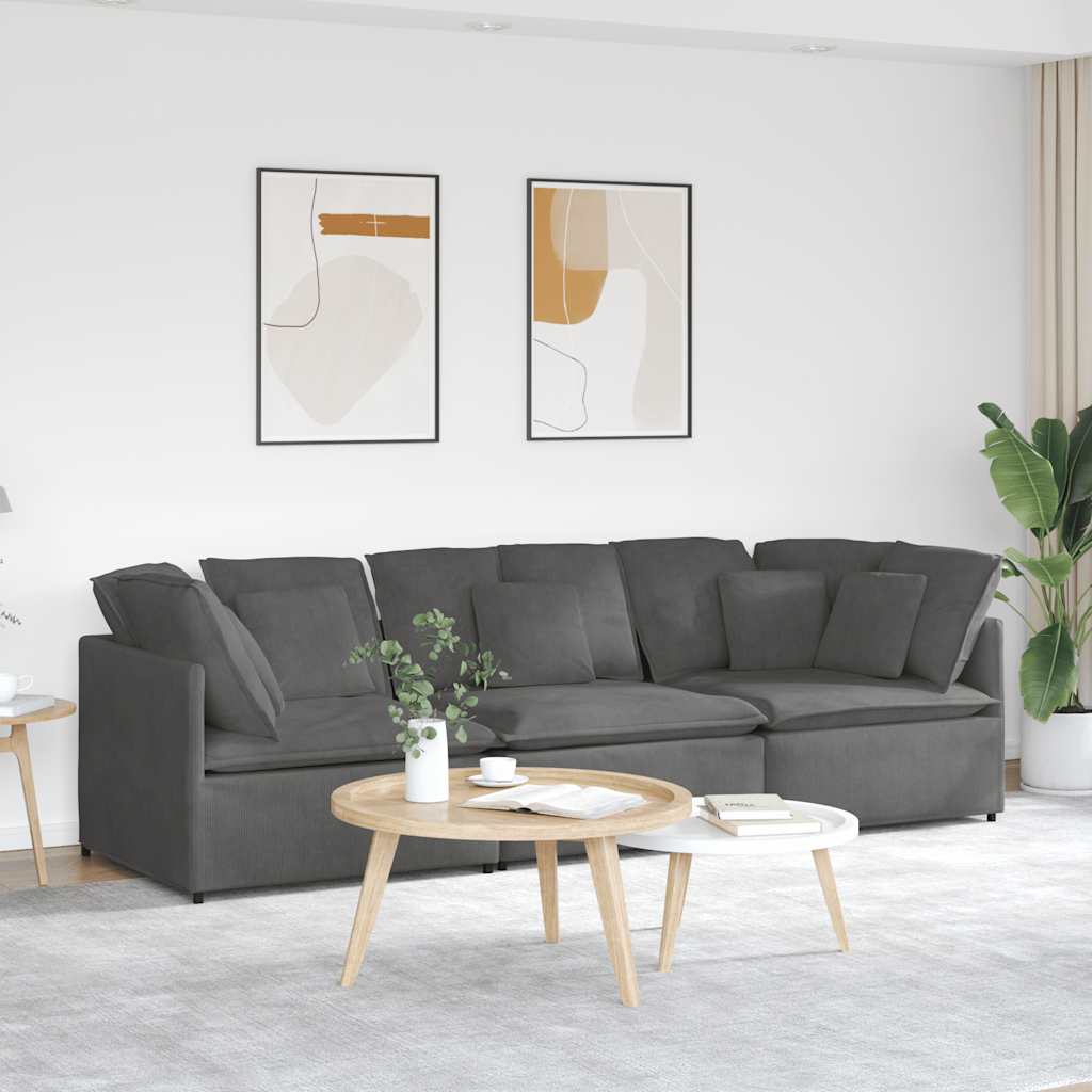 vidaXL Modulares Sofa mit Kissen Cordstoff Hellgrau