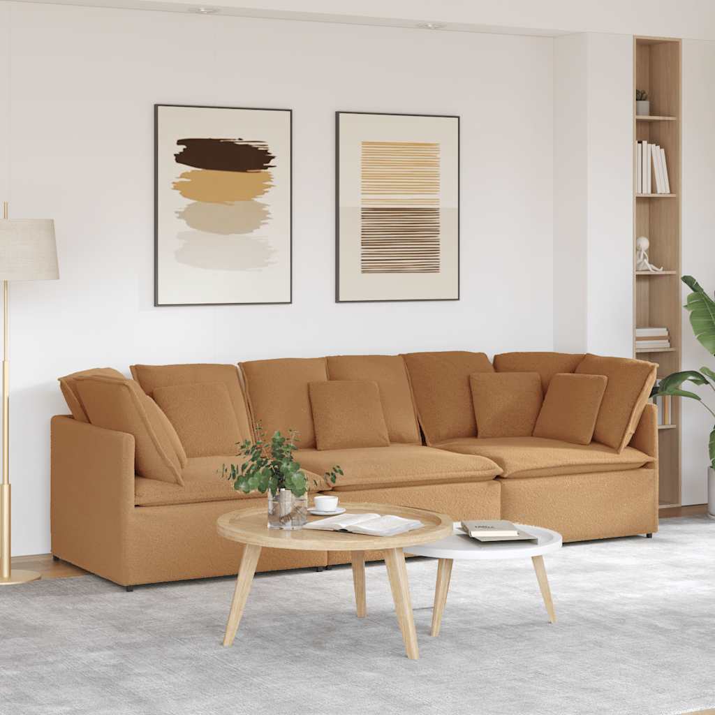 vidaXL Modulares Sofa mit Kissen Stoff in Lammwolloptik Beige