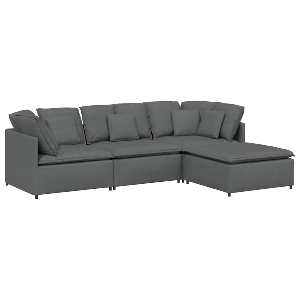 vidaXL Modulares Sofa mit Fußhocker Kissen Stoff Dunkelgrau