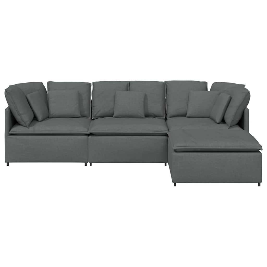 vidaXL Modulares Sofa mit Fußhocker Kissen Stoff Dunkelgrau