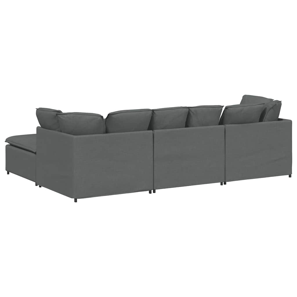 vidaXL Modulares Sofa mit Fußhocker Kissen Stoff Dunkelgrau