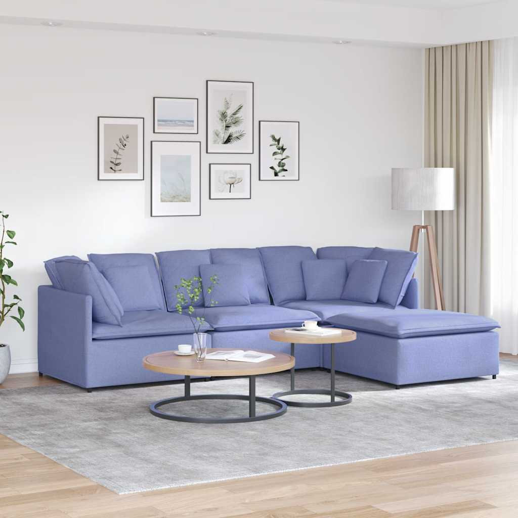 vidaXL Modulares Sofa mit Fußhocker Kissen Stoff Dunkelgrau