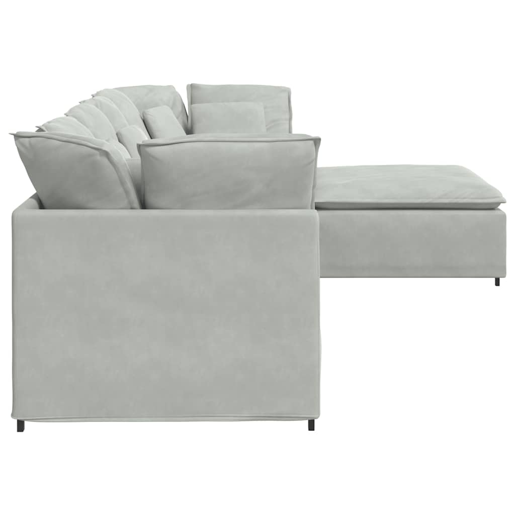 vidaXL Modulares Sofa mit Fußhocker Kissen Samt Hellgrau