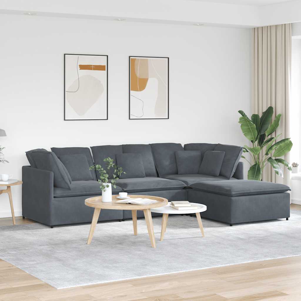 vidaXL Modulares Sofa mit Fußhocker Kissen Samt Hellgrau