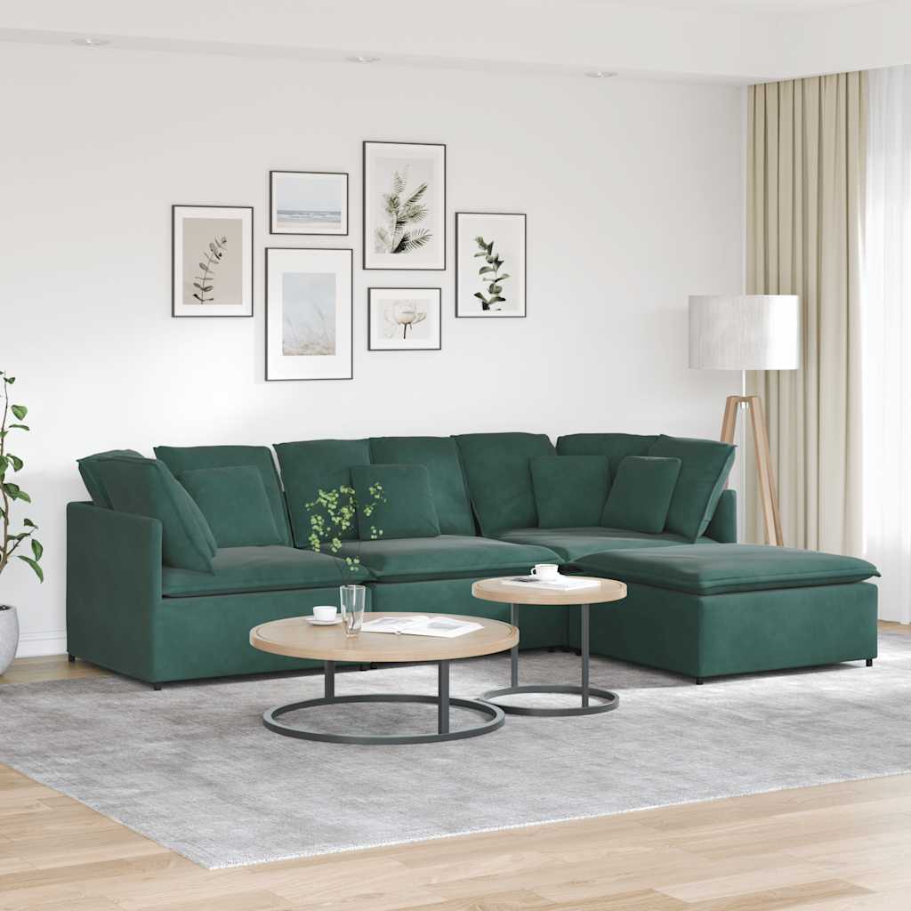 vidaXL Modulares Sofa mit Fußhocker Kissen Samt Hellgrau