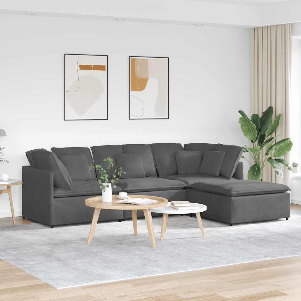 vidaXL Modulares Sofa mit Fußhocker Kissen Cordstoff Dunkelgrau