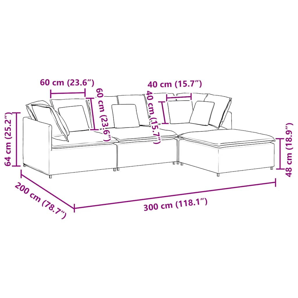 vidaXL Modulares Sofa mit Fußhocker Kissen Cordstoff Dunkelgrau