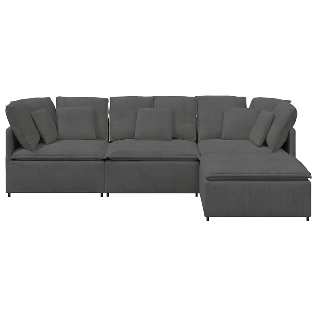 vidaXL Modulares Sofa mit Fußhocker Kissen Cordstoff Dunkelgrau