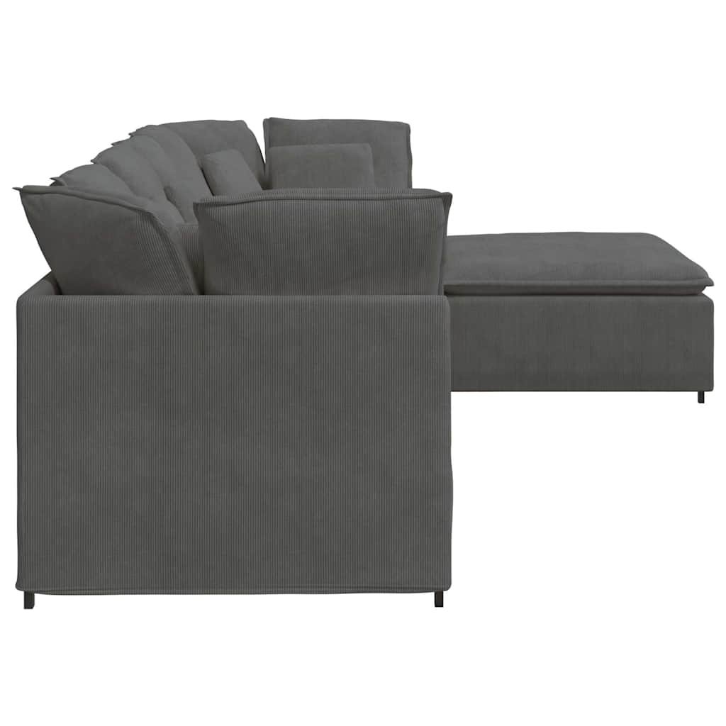 vidaXL Modulares Sofa mit Fußhocker Kissen Cordstoff Dunkelgrau