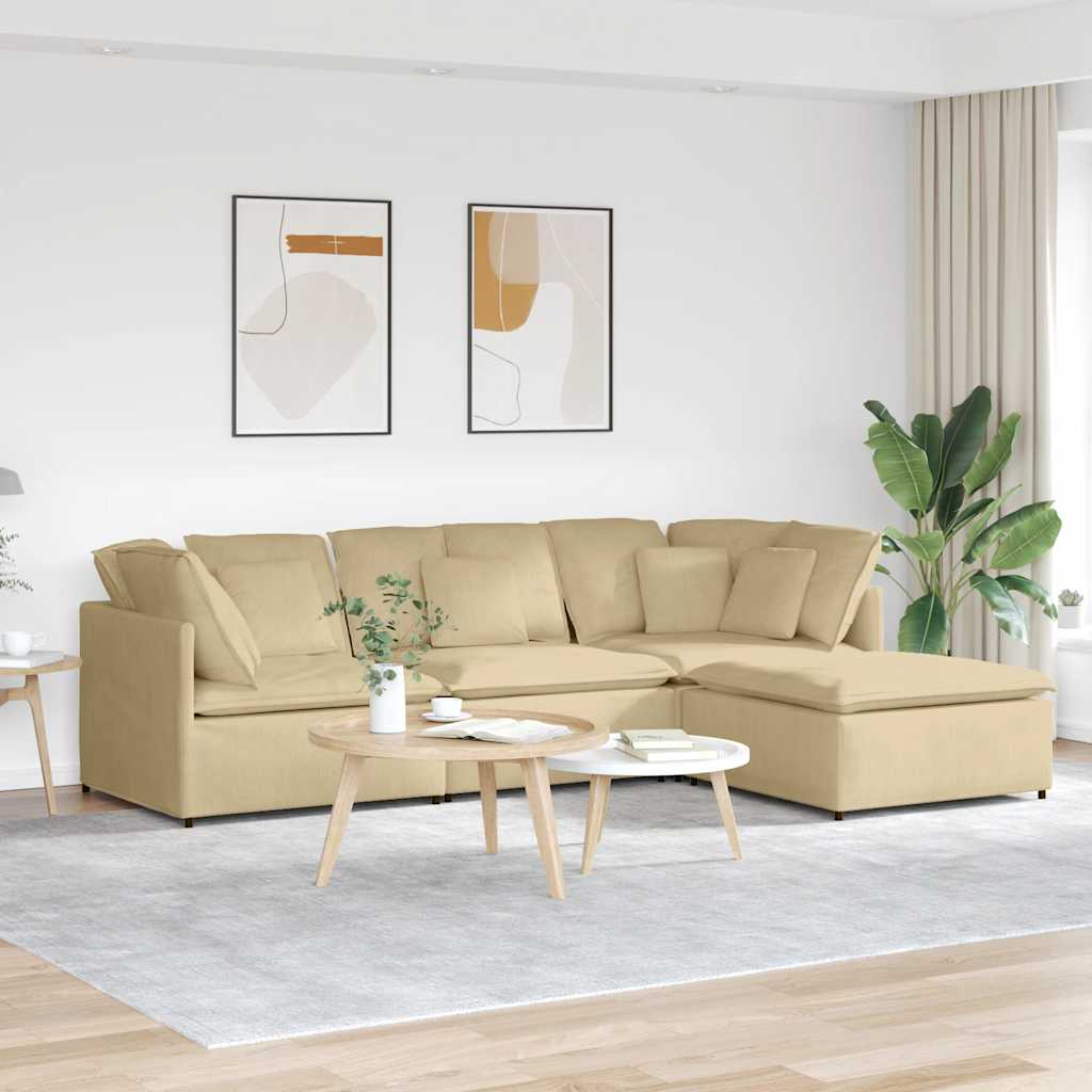 vidaXL Modulares Sofa mit Fußhocker Kissen Cordstoff Dunkelgrau