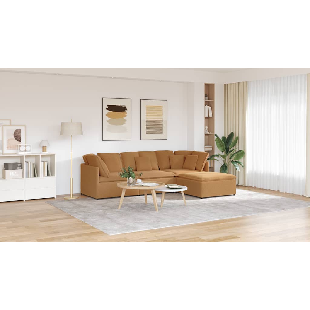 vidaXL Modulares Sofa mit Hocker Kissen Stoff in Lammwolloptik Beige