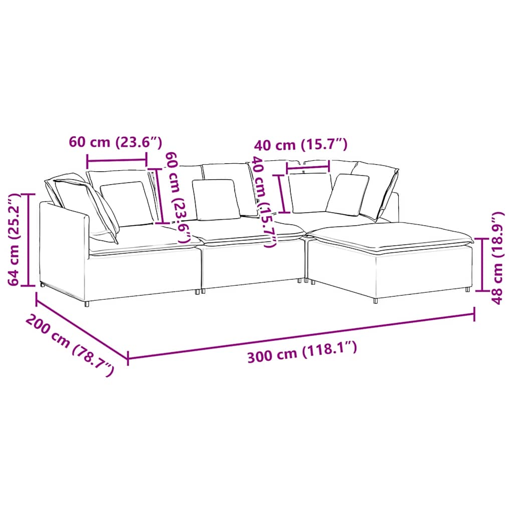 vidaXL Modulares Sofa mit Hocker Kissen Stoff in Lammwolloptik Beige