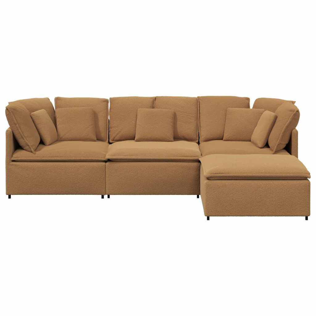 vidaXL Modulares Sofa mit Hocker Kissen Stoff in Lammwolloptik Beige