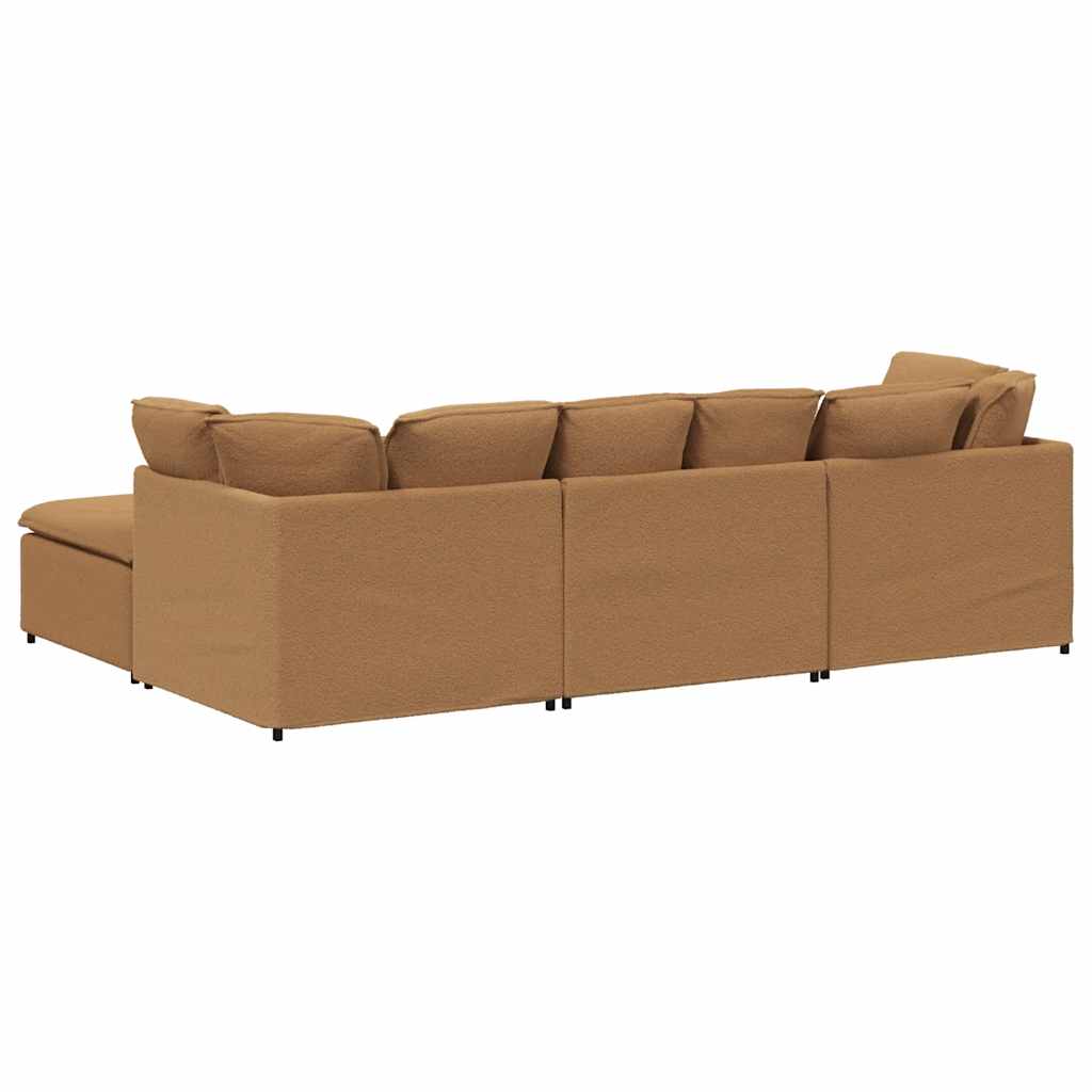 vidaXL Modulares Sofa mit Hocker Kissen Stoff in Lammwolloptik Beige